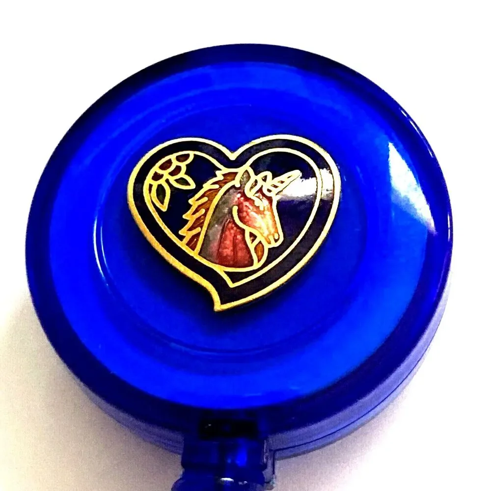 Vtg Unicorn Cloisonne Charm ID Badge Holder Lanyard Enamel Retractable Reel